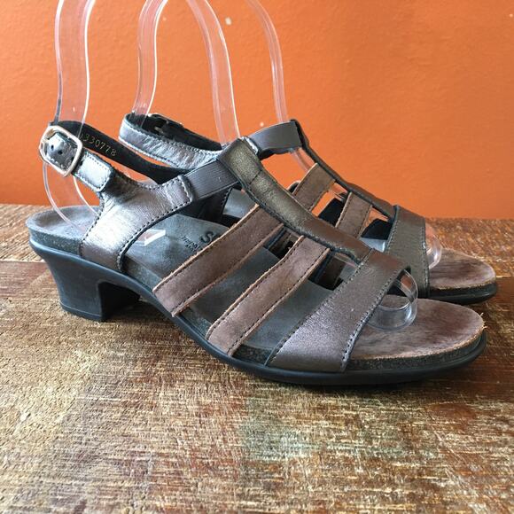 SAS Allegro Heel Strappy Sandal Womens 9 M Bronze Pewter Minimalist Metallic - Picture 11 of 11